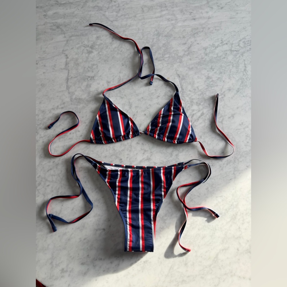 Striped Triangle Bikini Set | Red White Blue | Size L